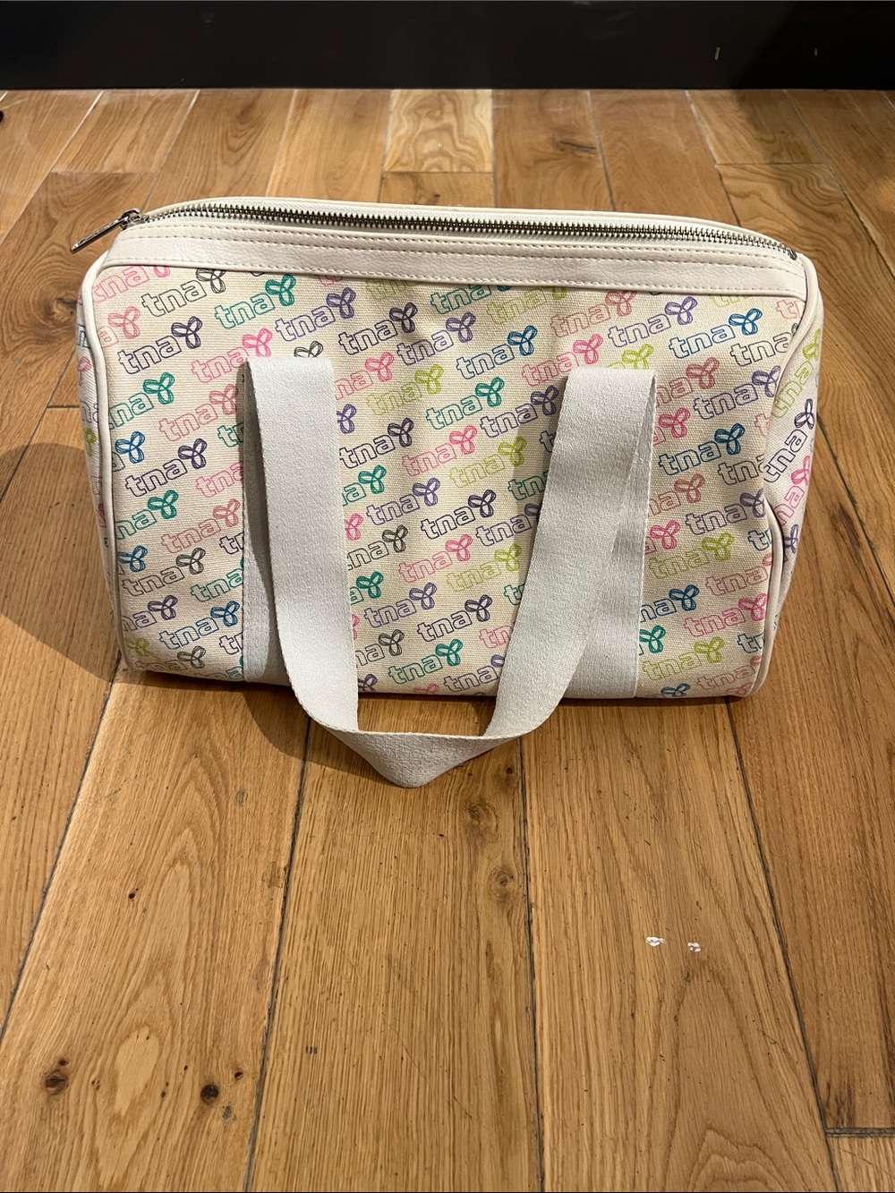 TNA Cream Canvas Logo Tote with Multicolor Print